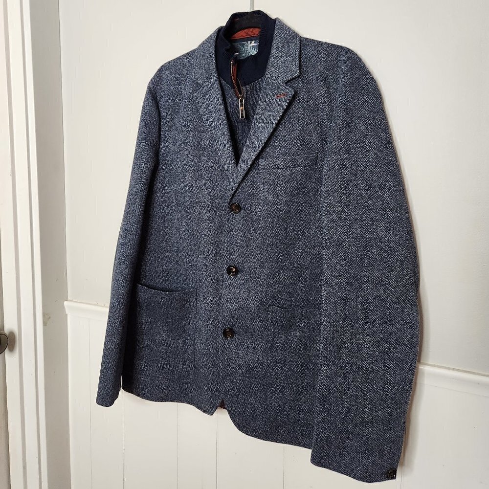 TED BAKER Blue Herringbone Lined Sports Coat Blazer